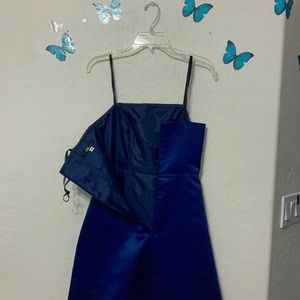 Satin navy blue prom dress